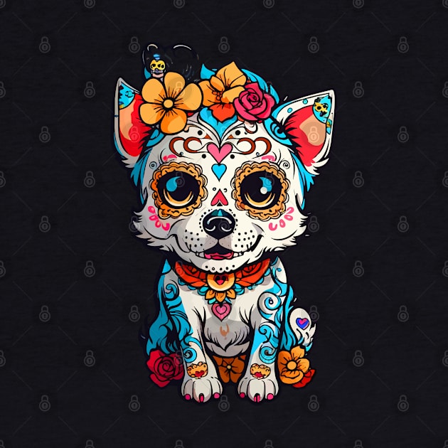 Dog Sugar Skull Halloween by CatCoconut-Art